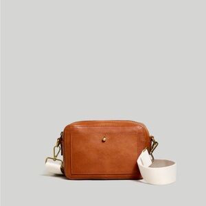 Madewell Tan Leather Crossbody Bag with Cream and Leather Straps